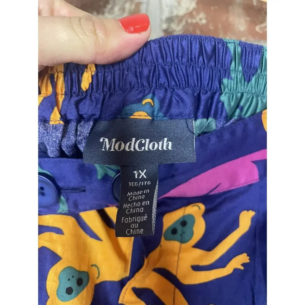 Modcloth Monkey Print Plus Size Skirt Size 1x 100% Cotton Novelty Twee Colorful